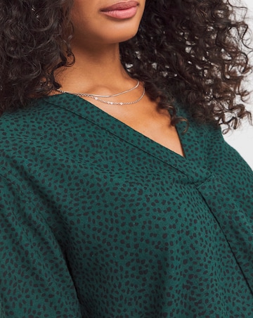 Printed Brushed Cotton V Neck Long Sleeve Blouse