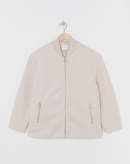 Cream Wool Like Bomber Jacket