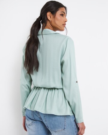 Misty Blue Three Quarter Sleeve Viscose Twill Drawstring Shirt