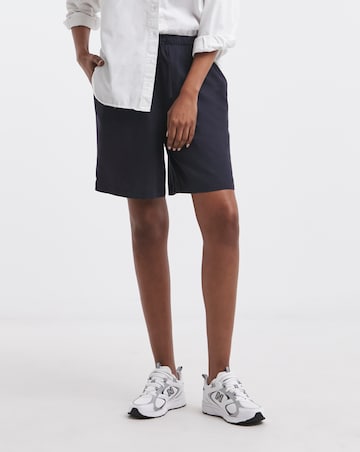 Navy Linen Mix Knee Length Shorts