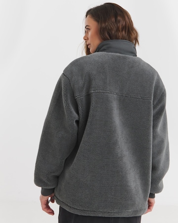 Charcoal Funnel Neck Lined Longline Borg Jacket