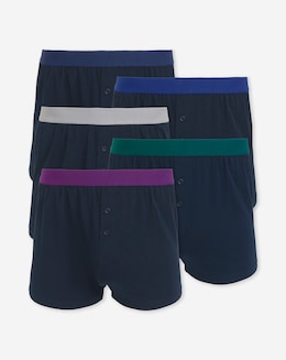 5 Pack Contrast Waist Loose Boxers - Dark Navy
