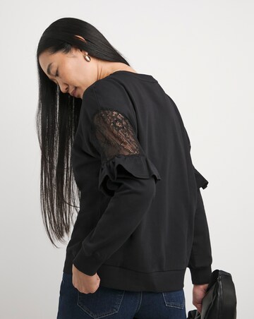 Black Lace Sleeve Detail Sweatshirt