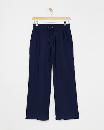 Blue Twill Soft Pull On Wide Leg Trousers