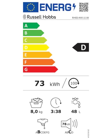 Russell Hobbs RH814W111W, 8Kg, 1400rpm, Washing Machine - White