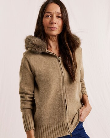 Julipa Fur Trim Hooded Knitted Jacket