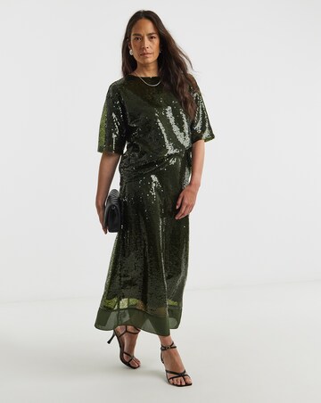Green Sequin Column Skirt