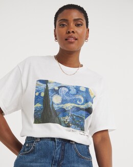 White Van Gogh Starry Night Graphic T-Shirt