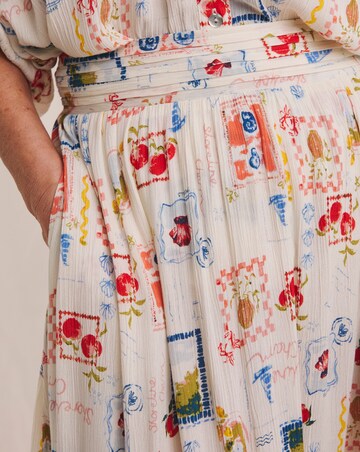 Julipa Postcard Print Textured Crinkle Midi Skirt