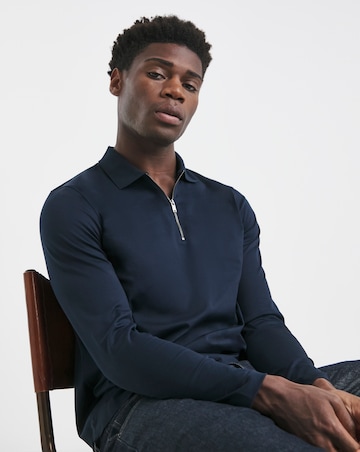 Premium 100% Mercerised Zip Neck Polo- Navy
