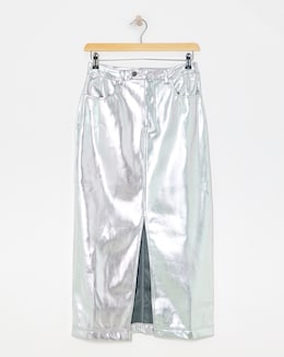 Metallic PU Leather Look Column Maxi Skirt
