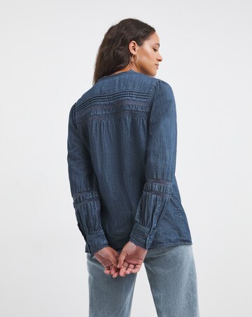 Mid Blue Lace Insert Denim Blouse