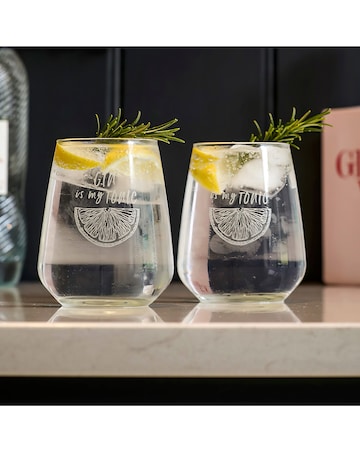 Gin is My Tonic' Pair of Stemless Glasses