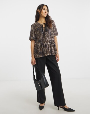 Leopard Sequin Tie Front Top