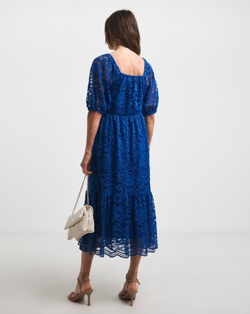 Square Neck Lace Midi Dress