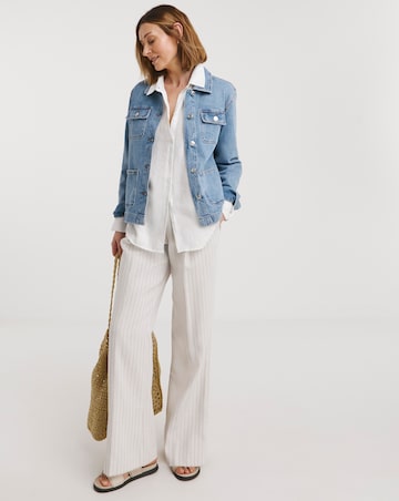 Pinstripe Linen Wide Leg Trousers