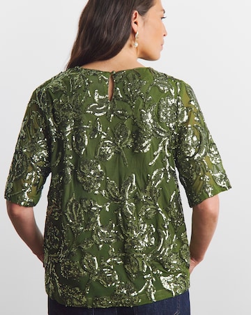 Joanna Hope Floral Sequin Top