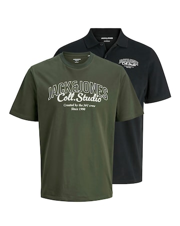 Jack & Jones Makoto T-Shirt & Polo Pack - Green/Black