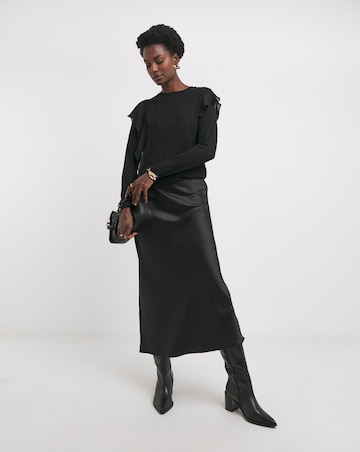 Black Crew Neck Chiffon Frill T-Shirt