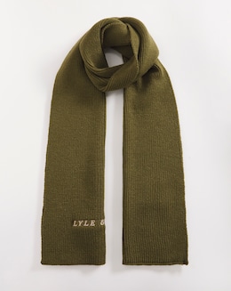 Lyle &amp; Scott Olive Logo Ribbed Scarf