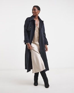 Navy Wool Blend Trench Coat
