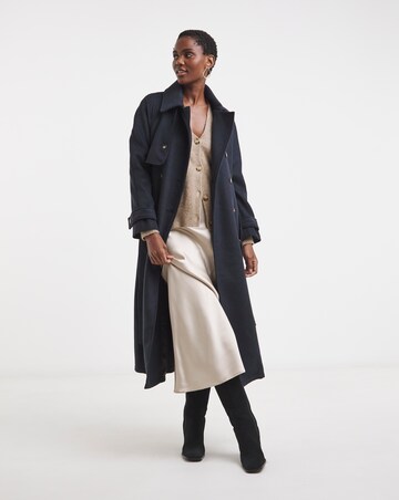 Navy Wool Blend Trench Coat