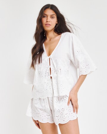 Simply Be Cotton Beach Broderie Shirt And Short Co-Ord Set
