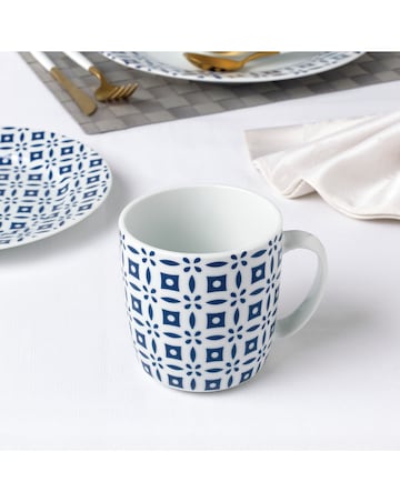 Waterside Blue Geo 16 Piece Dinner Set