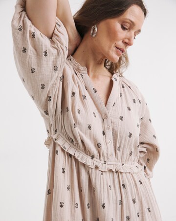 Pure Cotton Textured Bubble Sleeve Maxi Dress