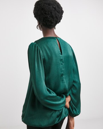 Womens Satin Bubble Hem Blouse - Green