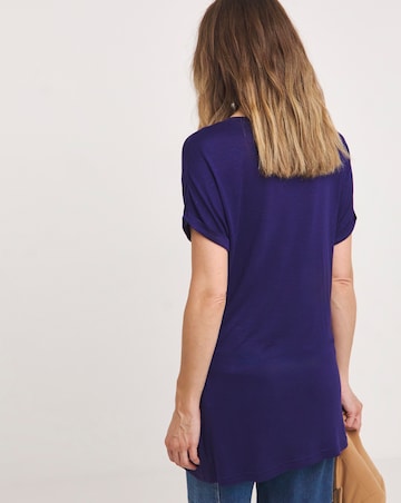 Indigo V Neck Short Sleeve Longline Top