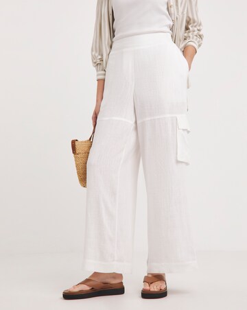 White Linen Wide Leg Utility Trousers