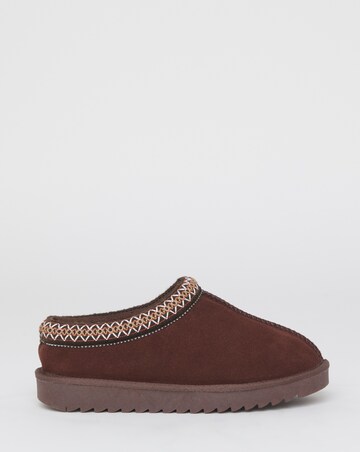 Reese Suede Embroidery Mule Snug Slippers - Wide Fit (E)