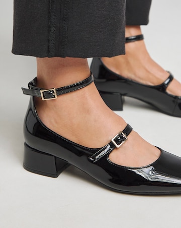 Reno Mary Jane Ankle Strap Block Heel Shoes - Wide Fit (E)