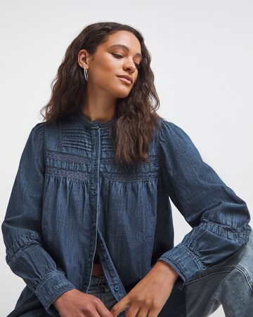 Mid Blue Lace Insert Denim Blouse