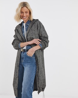 Mono Print Longline Lightweight Raincoat