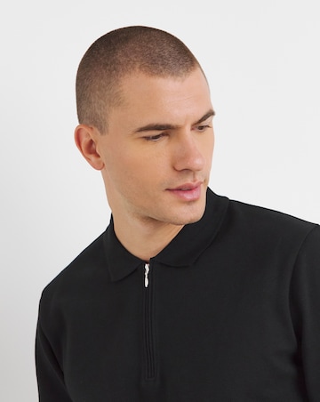 Long Sleeve Textured Jersey Polo- Black