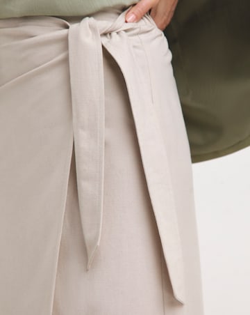 Stone Linen Mix Midi Wrap Skirt