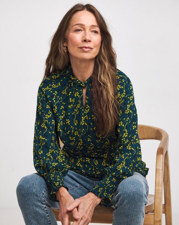 Yellow Floral High Twist Neck Long Sleeve Top