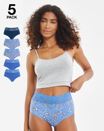 Pretty Secrets (5 Pack) Lace Top Full Brief Knickers Butterfly