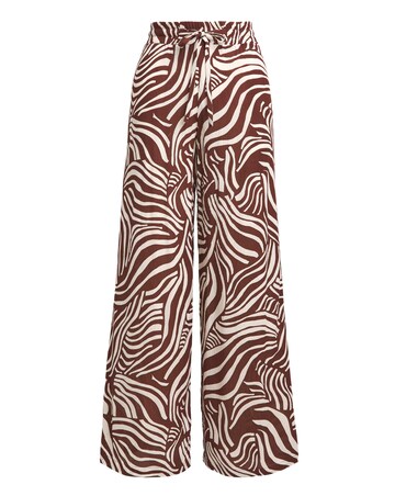 Brown Print Crinkle Pull On Wide Leg Trousers