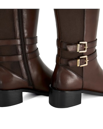 Dune Tatter Brown Leather Stretch-Back Knee-High Boots Standard Fit