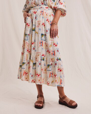 Julipa Postcard Print Textured Crinkle Midi Skirt
