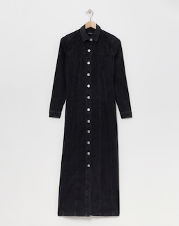 Black Fitted Denim Shirt Dress