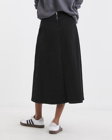 Denim Black Full Pleat Denim Skirt