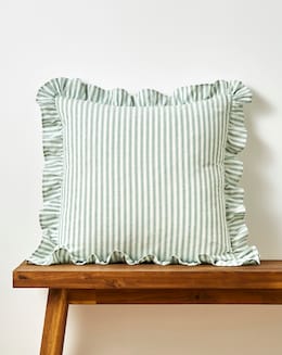 Sylvia Ruffled Stripe Cushion - Green