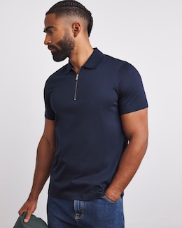 Supima Zip Neck Polo- Navy