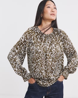Printed Satin Raglan Sleeve Blouse
