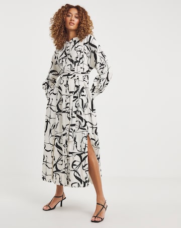 Joanna Hope Ivory Print Tie Waist Shirt Dress