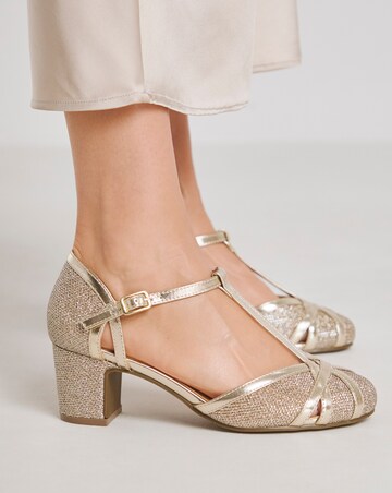 Dolores Low Block Heel T Bar Shoes - Extra Wide Fit (EEE)